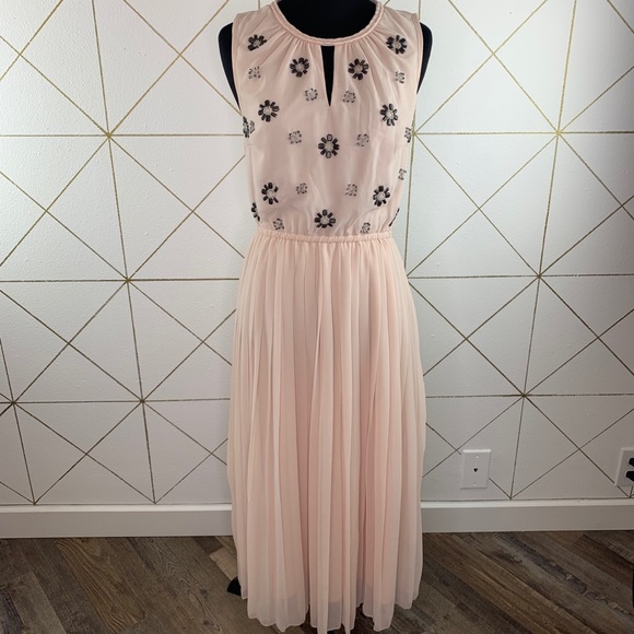 ModCloth Embellished Chiffon Midi Dress Blush S